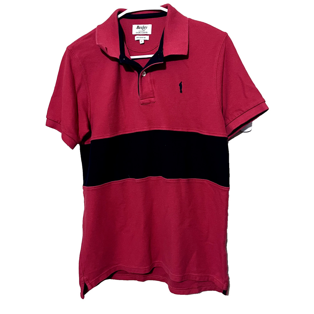 Bexley Polo Shirt Mens L Rugby Chest Stripe Red Black Cotton Coupe Ajustee